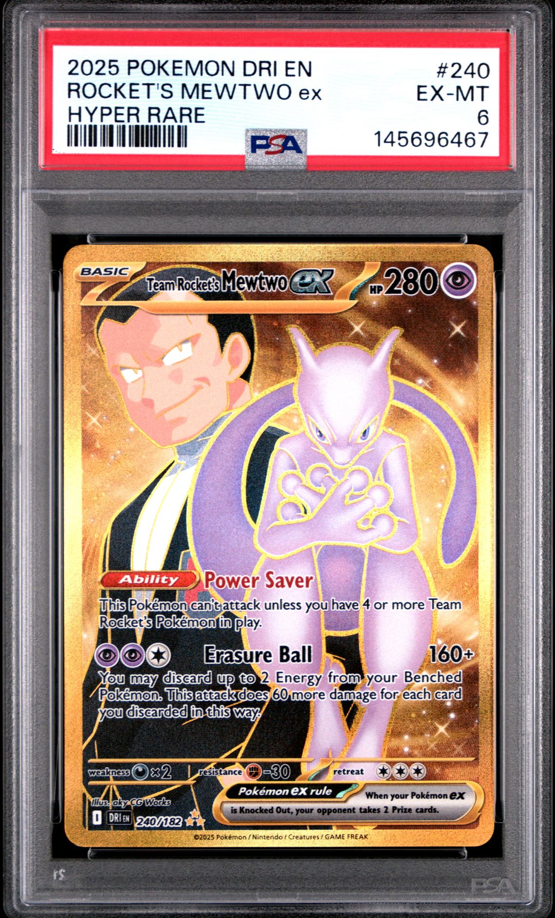 2025 Pokemon Dri En-Destined Rivals Rocket's Mewtwo Ex #240 (Hyper Rare) Ex-Mt 6 front
