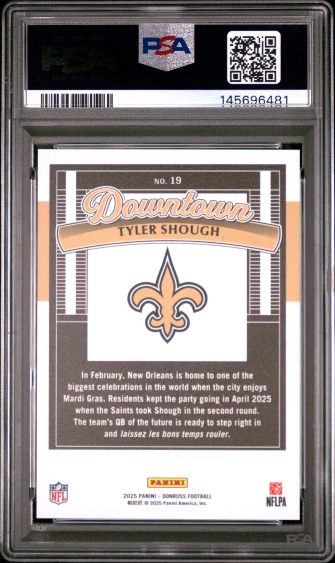 2025 Panini Donruss Downtown Tyler Shough #19 Gem Mt 10 back