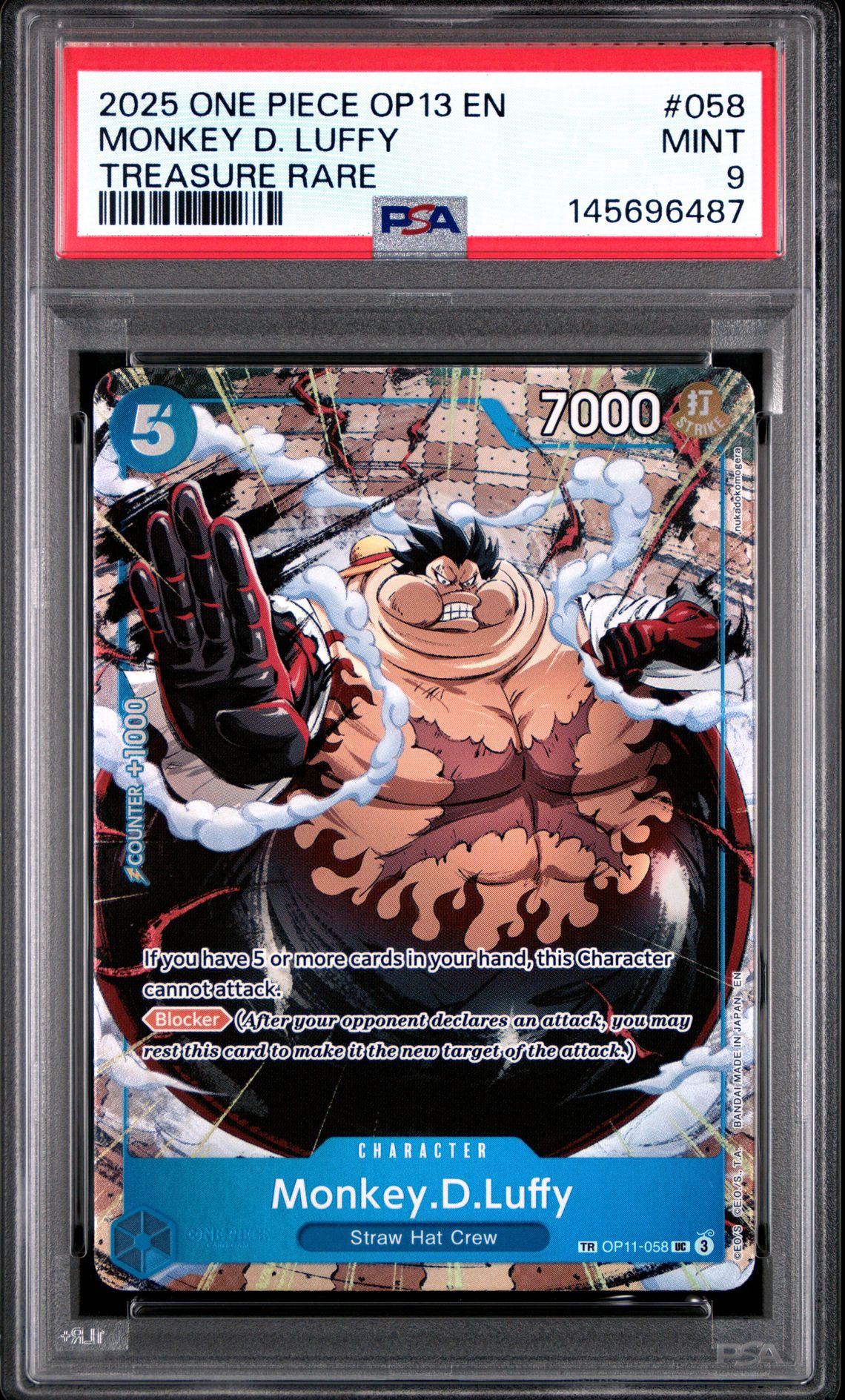 2025 One Piece Op13-Carrying On His Will Monkey D. Luffy #058 (Treasure Rare) Mint 9 front