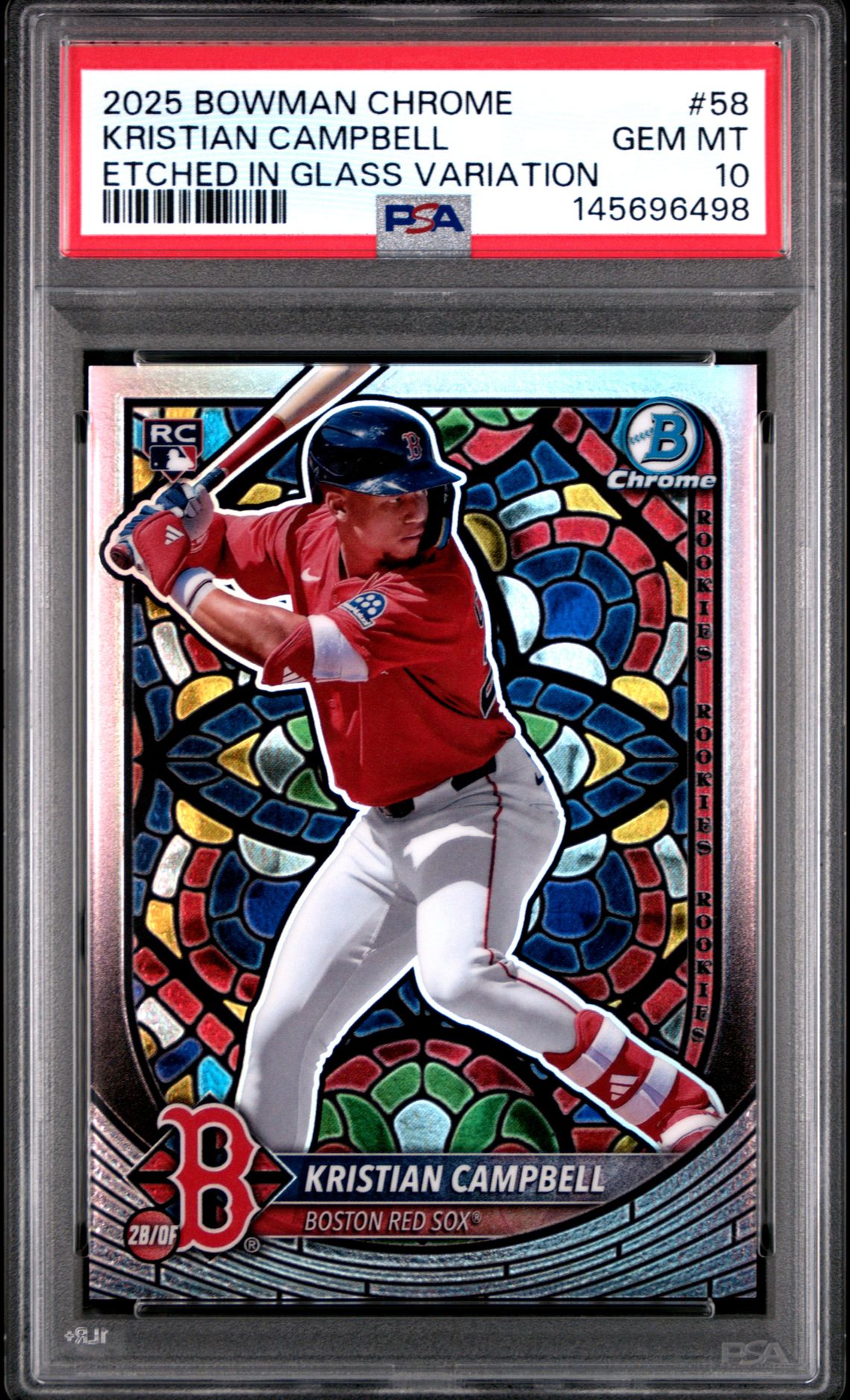 2025 Bowman Chrome Kristian Campbell #58 (Etched In Glass Variation) Gem Mt 10 front view - PSA graded GEM MT 10