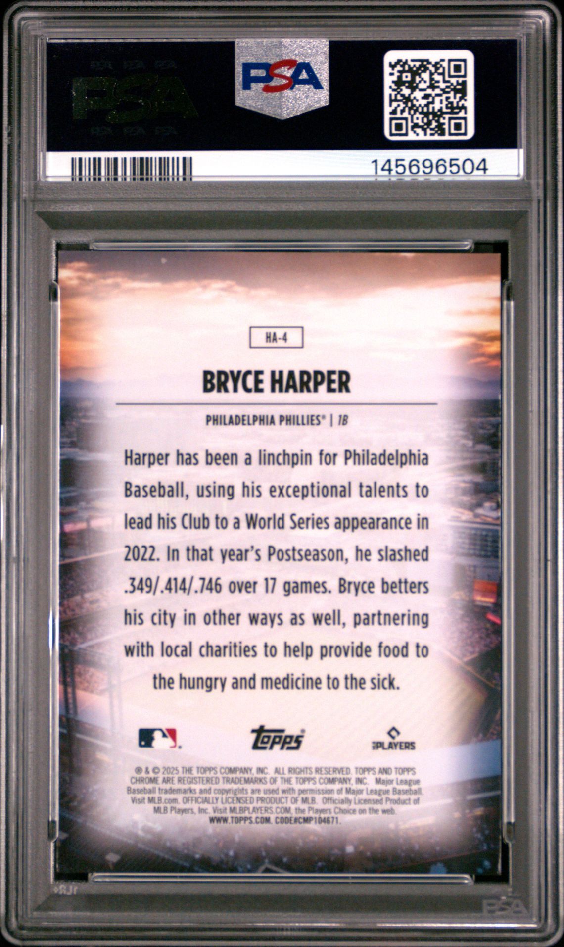 2025 Topps Chrome Home Field Advantage Bryce Harper #Ha4 Mint 9 back