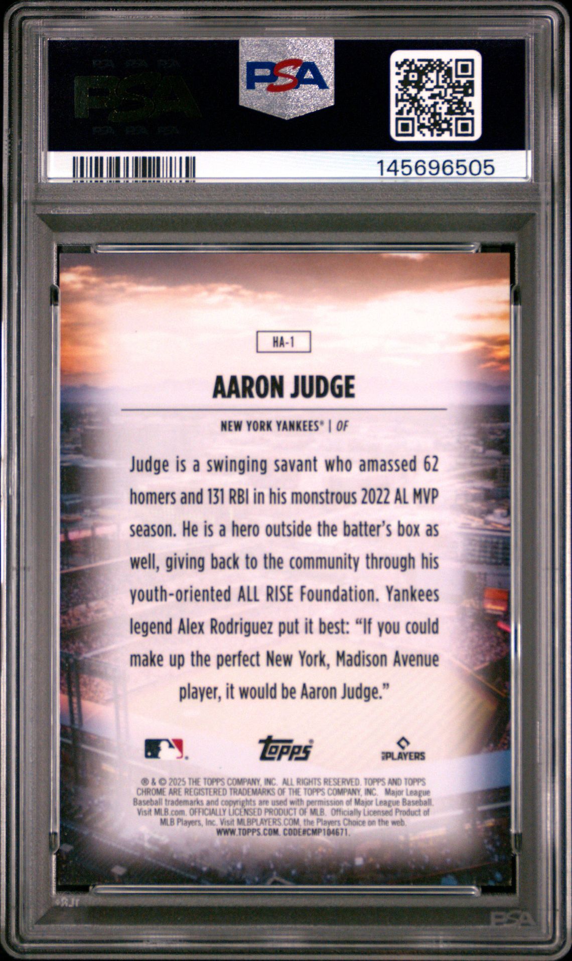 2025 Topps Chrome Home Field Advantage Aaron Judge #Ha1 Mint 9 back