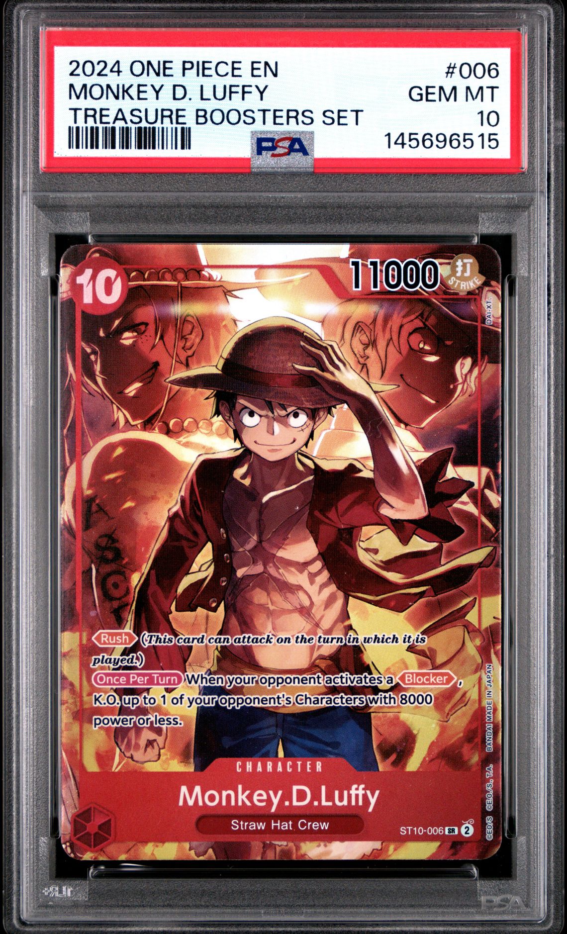 2024 One Piece Promos Monkey D. Luffy #006 (Treasure Boosters Set) Gem Mt 10 front view - PSA graded GEM MT 10