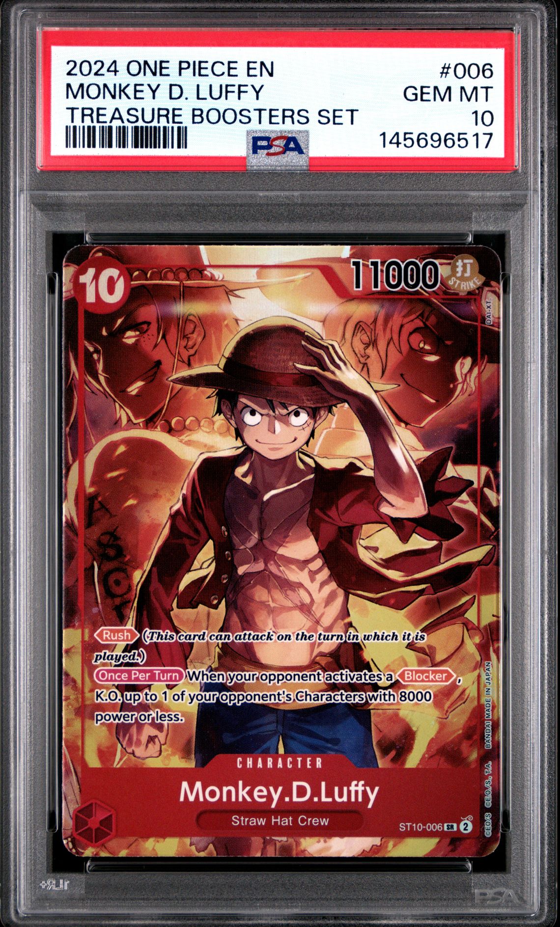 2024 One Piece Promos Monkey D. Luffy #006 (Treasure Boosters Set) Gem Mt 10 front view - PSA graded GEM MT 10