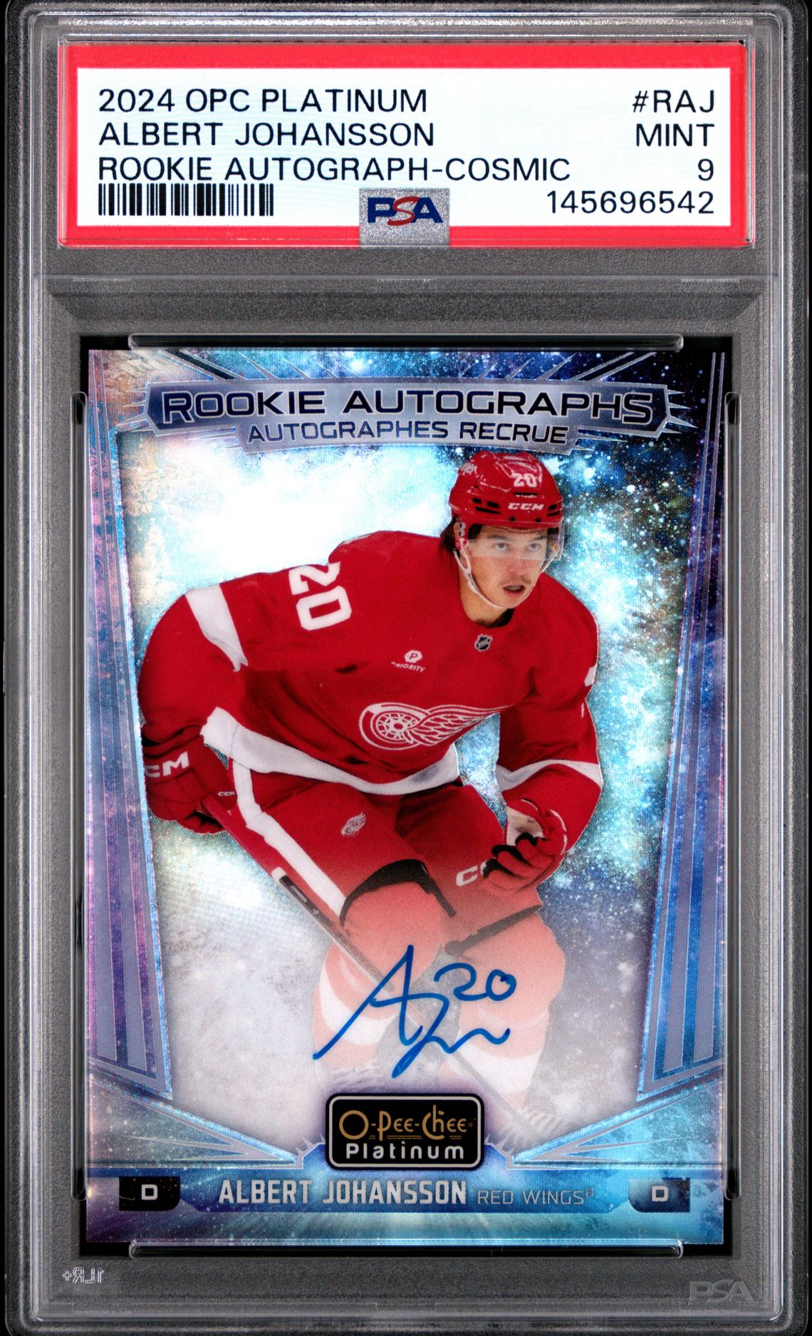 2024 Upper Deck O-Pee-Chee Platinum Rookie Autographs Albert Johansson #Raj (Rookie Autograph-Cosmic) Mint 9 front