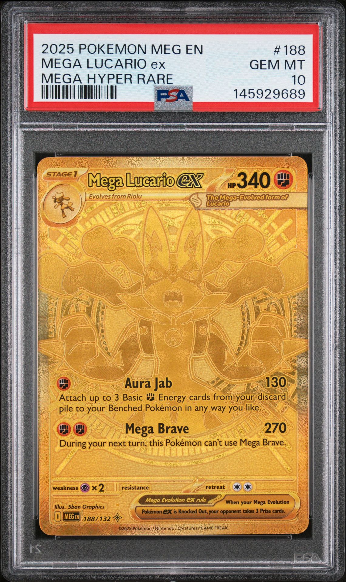 2025 Pokemon Meg En-Mega Evolution Mega Lucario Ex #188 (Mega Hyper Rare) Gem Mt 10 front