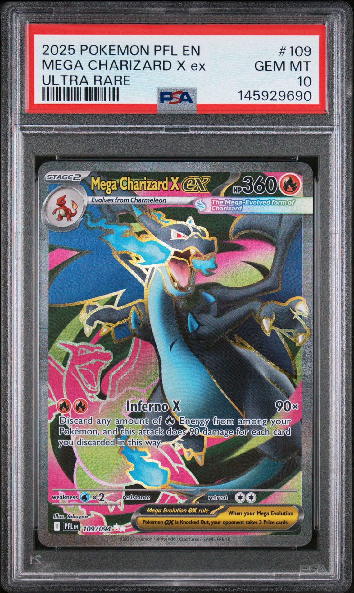 2025 Pokemon Pfl En-Phantasmal Flames Mega Charizard X Ex #109 (Ultra Rare) Gem Mt 10 front