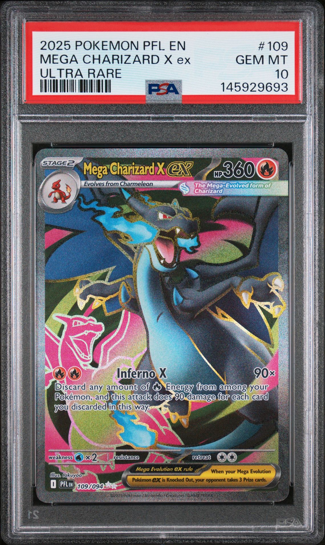 2025 Pokemon Pfl En-Phantasmal Flames Mega Charizard X Ex #109 (Ultra Rare) Gem Mt 10 front