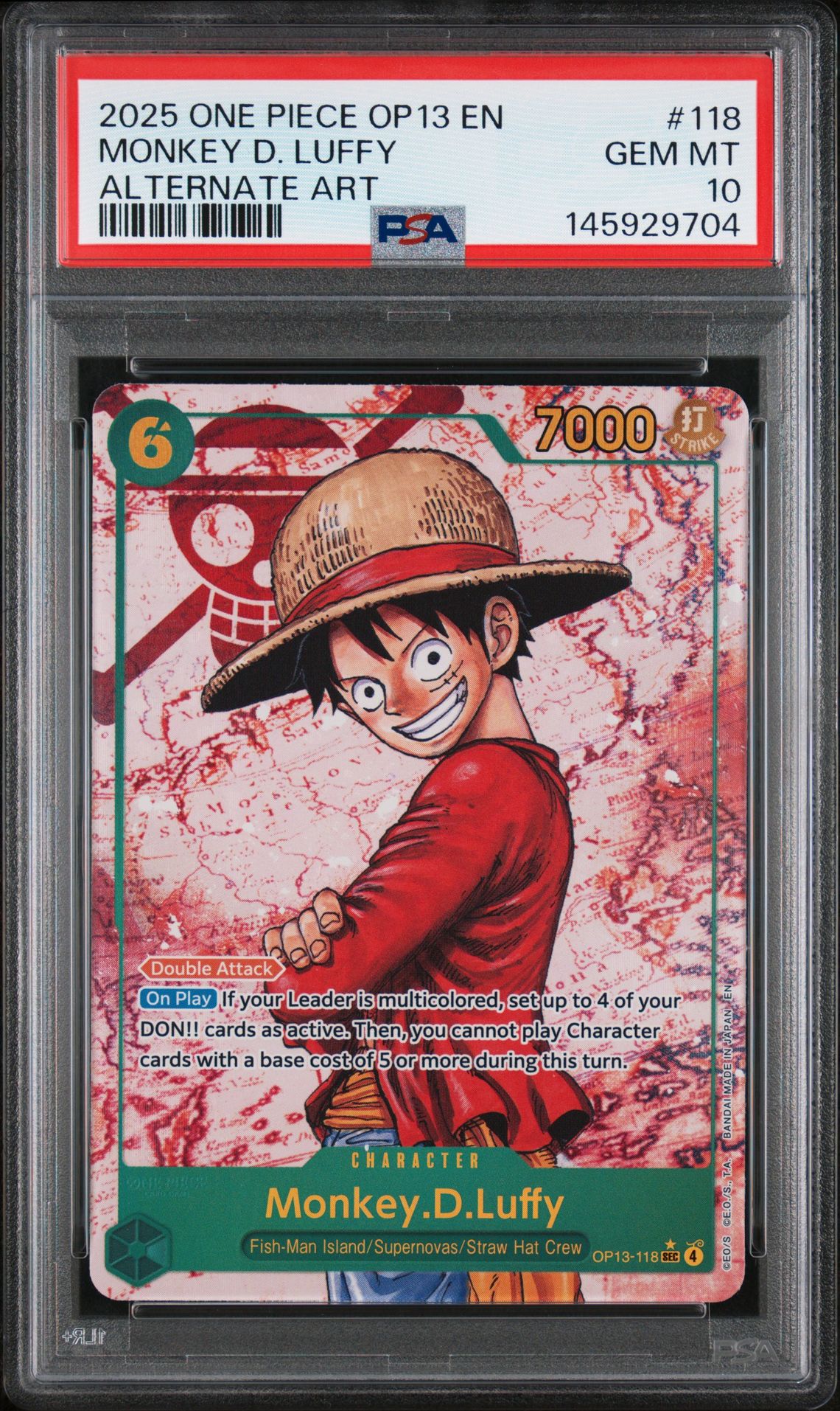 2025 One Piece Op13-Carrying On His Will Monkey D. Luffy #118 (Alternate Art) Gem Mt 10 front