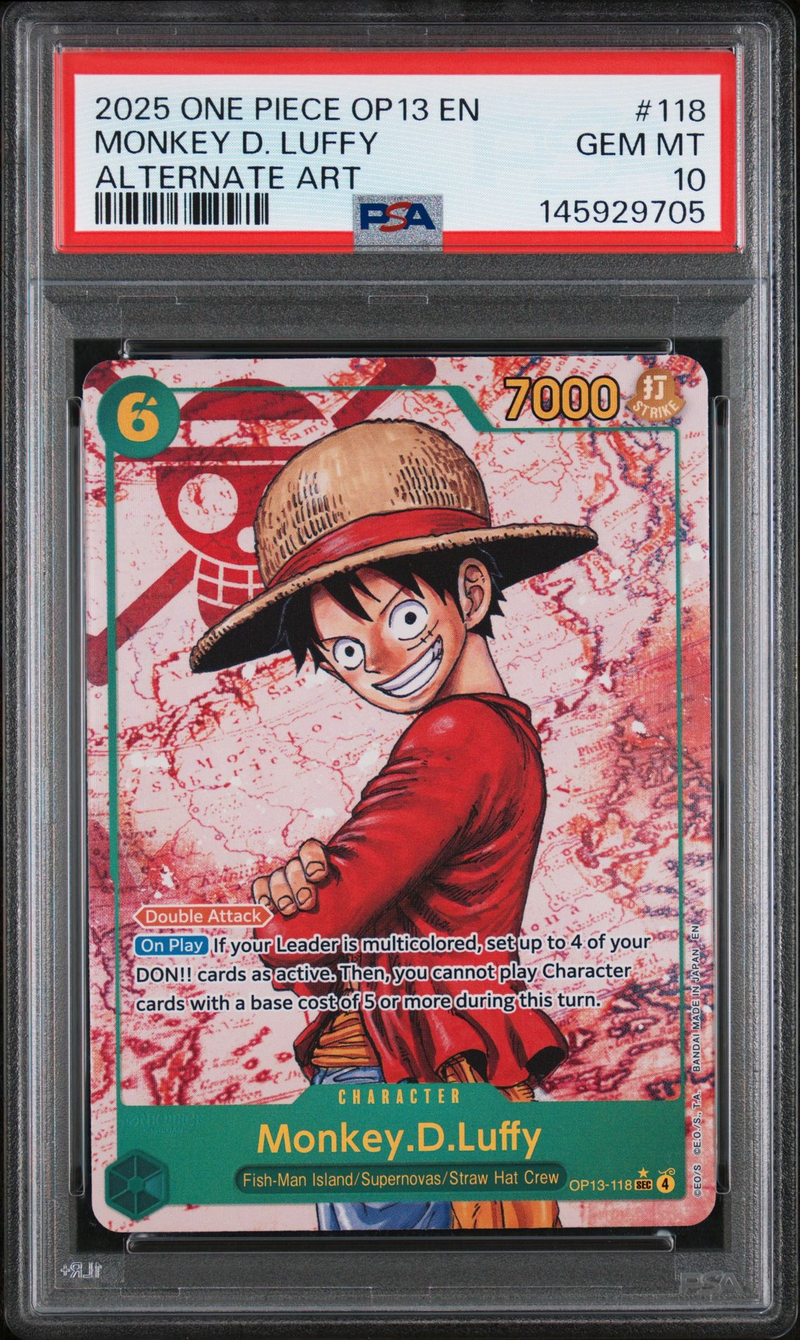 2025 One Piece Op13-Carrying On His Will Monkey D. Luffy #118 (Alternate Art) Gem Mt 10 front