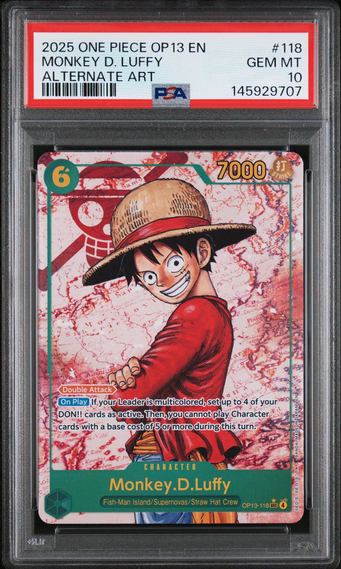 2025 One Piece Op13-Carrying On His Will Monkey D. Luffy #118 (Alternate Art) Gem Mt 10 front