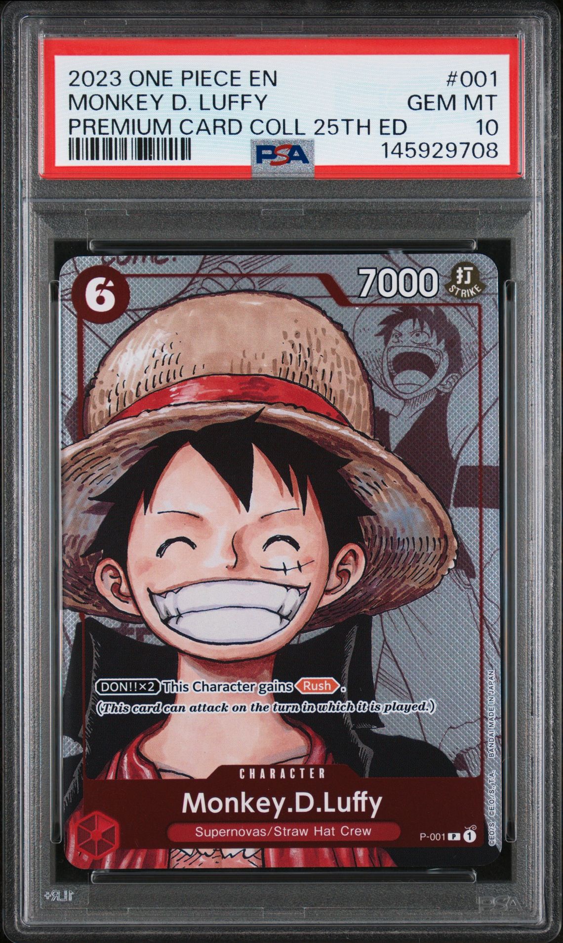 2023 One Piece Premium Bandai Premium Card Collection 25Th Edition Monkey D. Luffy #001 Gem Mt 10 front