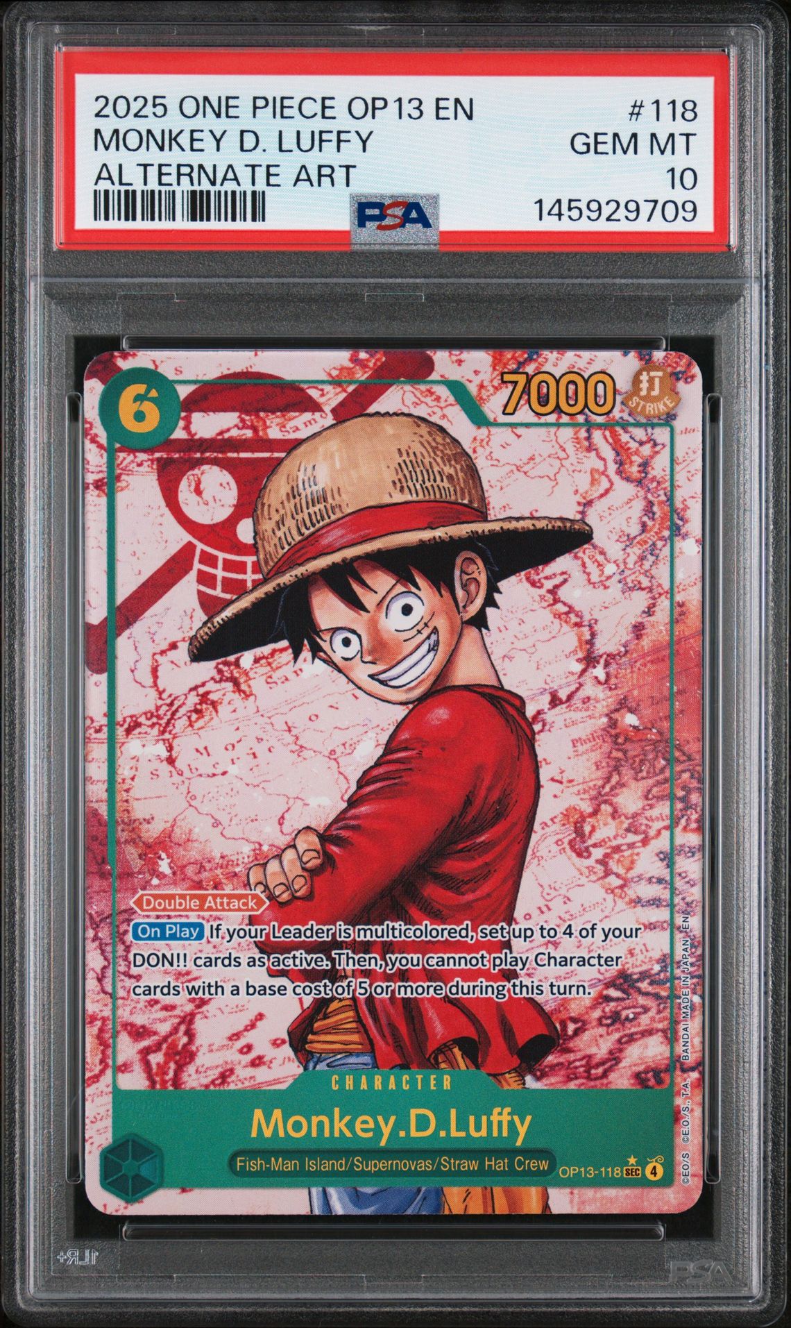 2025 One Piece Op13-Carrying On His Will Monkey D. Luffy #118 (Alternate Art) Gem Mt 10 front