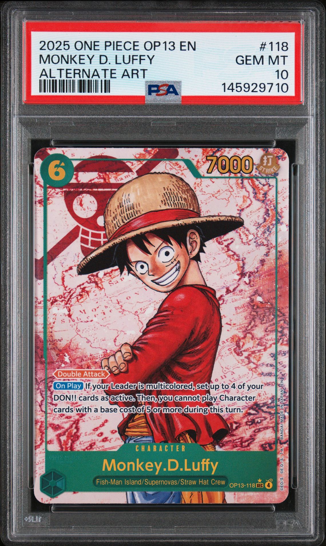 2025 One Piece Op13-Carrying On His Will Monkey D. Luffy #118 (Alternate Art) Gem Mt 10 front