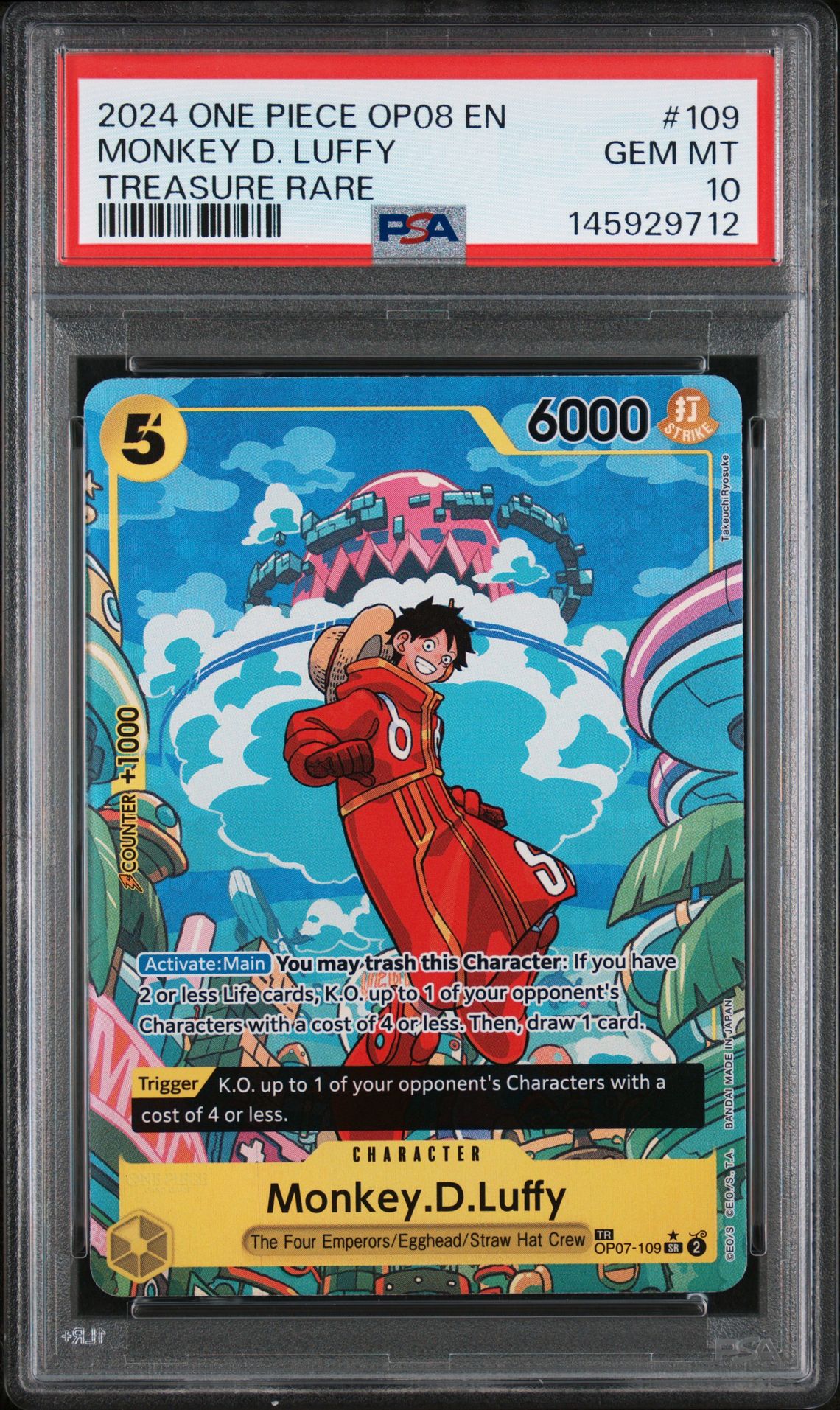 2024 One Piece Op08-Two Legends Monkey D. Luffy #109 (Treasure Rare) Gem Mt 10 front