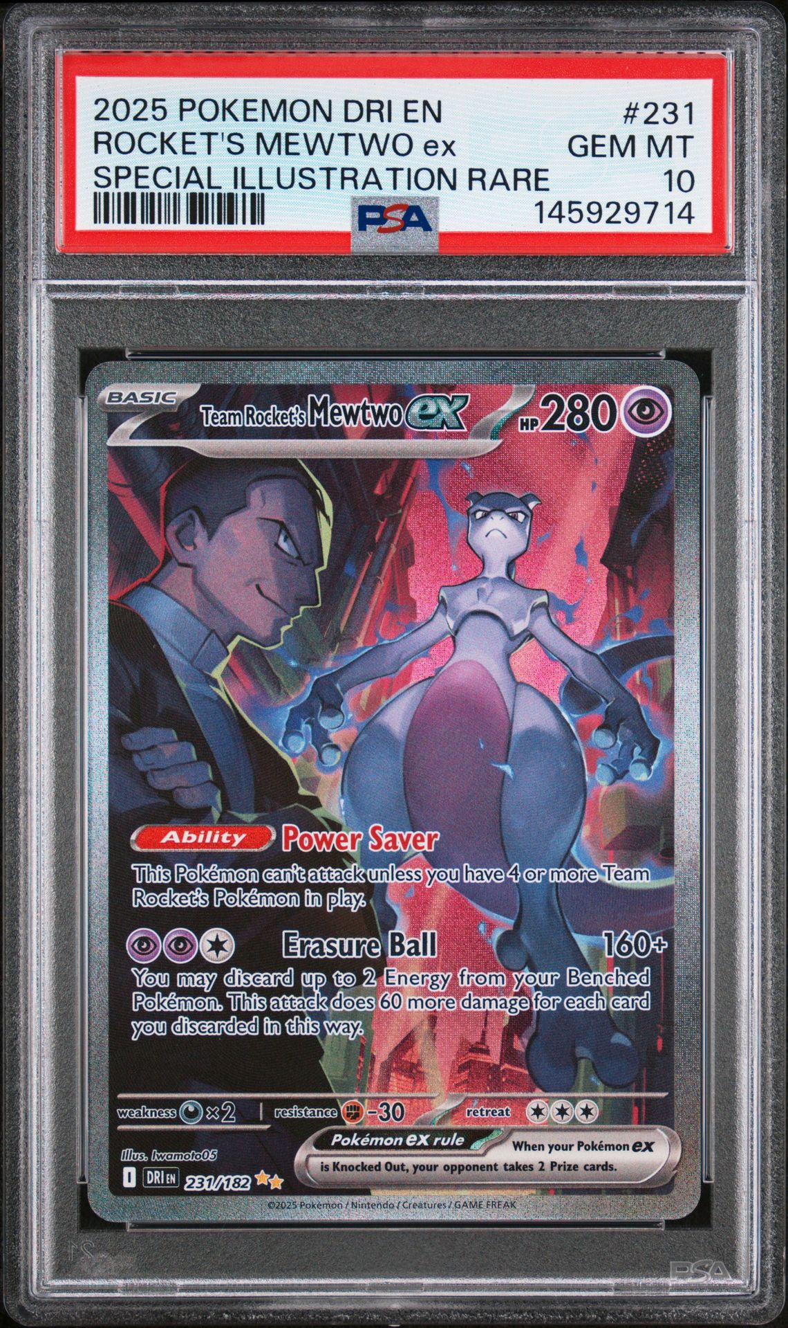 2025 Pokemon Dri En-Destined Rivals Rocket's Mewtwo Ex #231 (Special Illustration Rare) Gem Mt 10 front