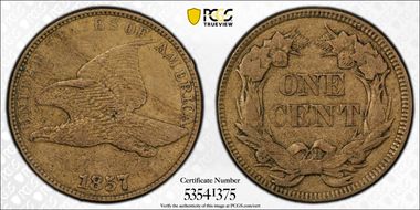1857 1C Flying Eagle AU50