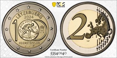 2024 € 2 Feierstëppler on Franc Coins 100th Ann. Rev PR PR69