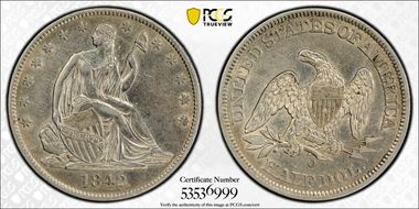 1842-O 50C WB-7, Medium Date AU53