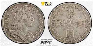 1696 Crown S-3470 1st Bust VF35