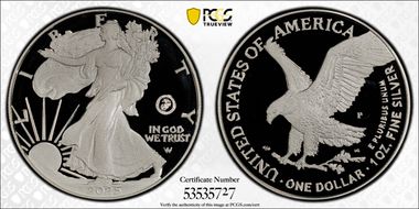 2025-P $1 Silver Eagle w/ US Marine Corps Privy 250th Anniversary First Strike PR69DCAM