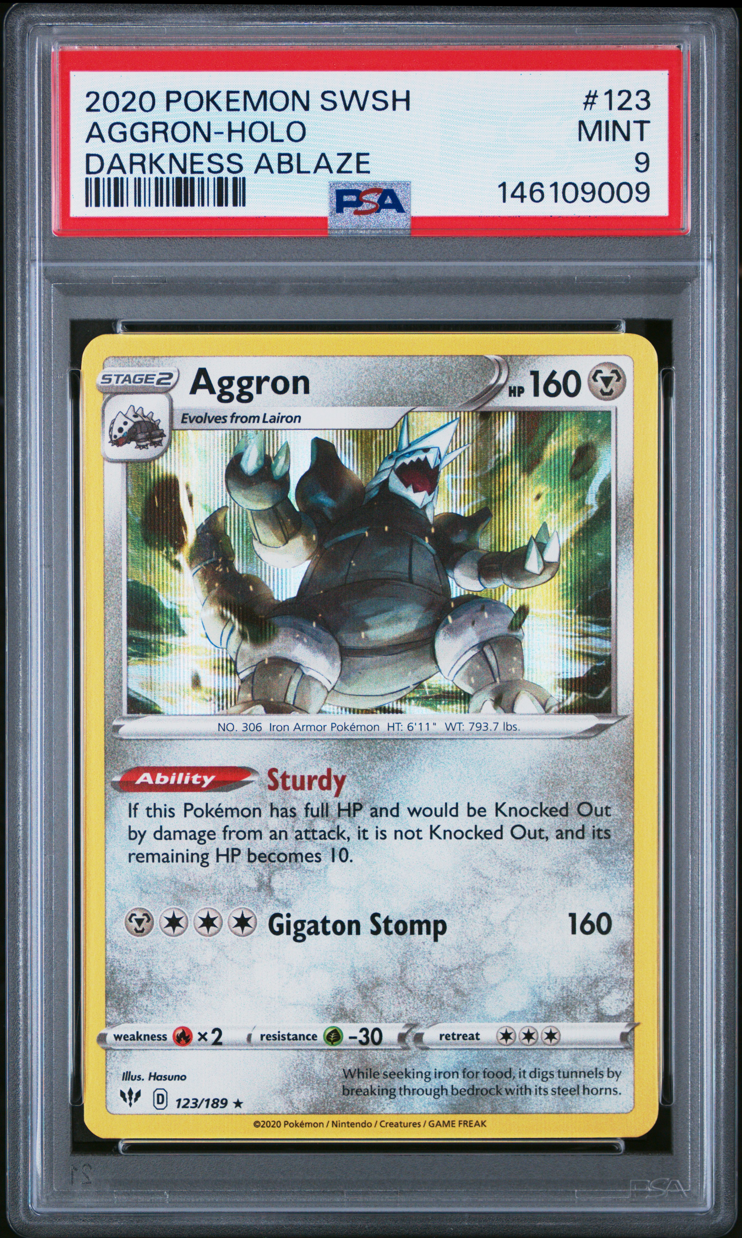 2020 #123 Aggron-Holo PSA 9 Sword & Shield Darkness Ablaze Pokemon