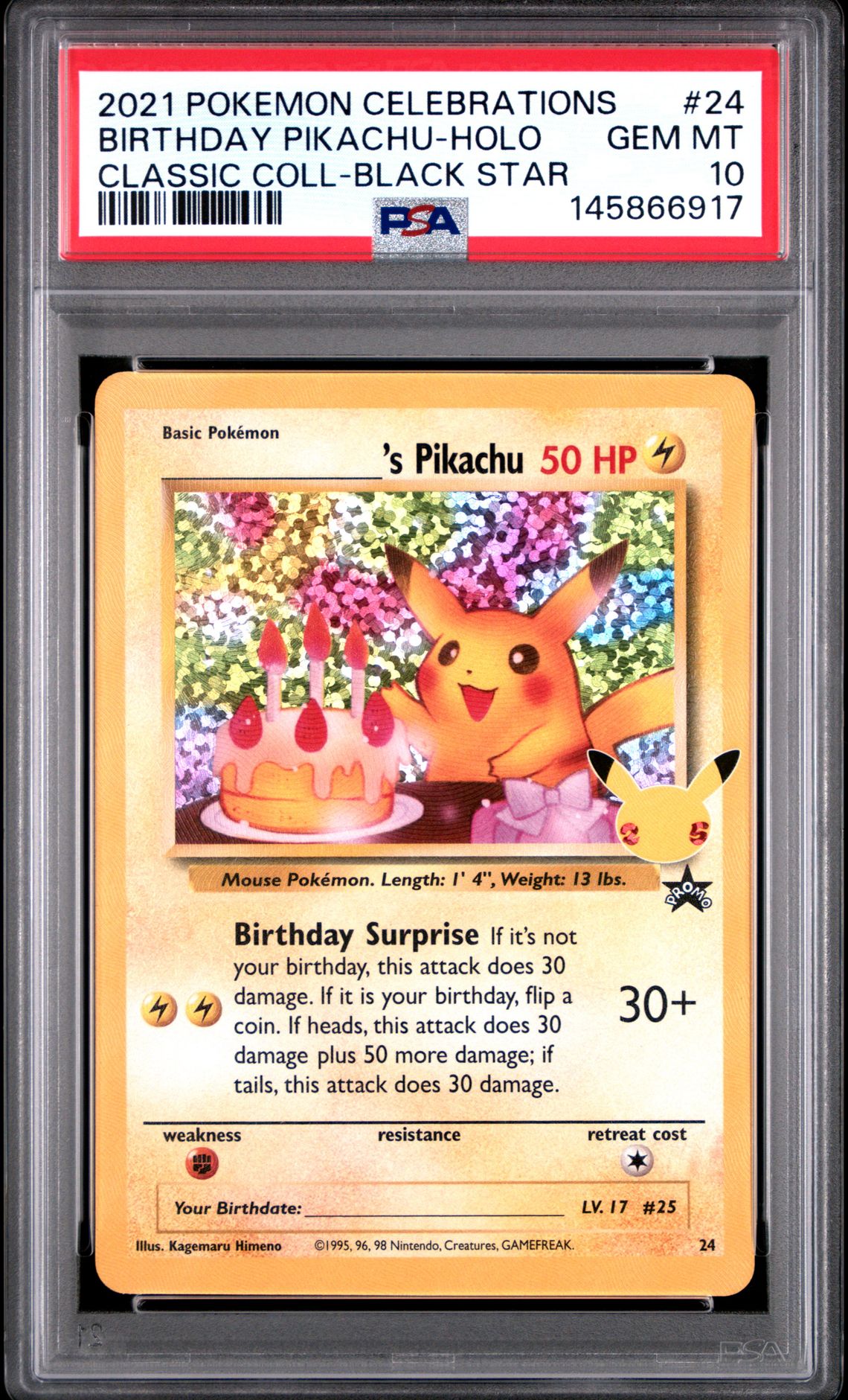 2021 Pokemon POKEMON CELEBRATIONS CLASSIC COLLECTION CLASSIC COLL-BLACK STAR #24 Birthday Pikachu-Holo front