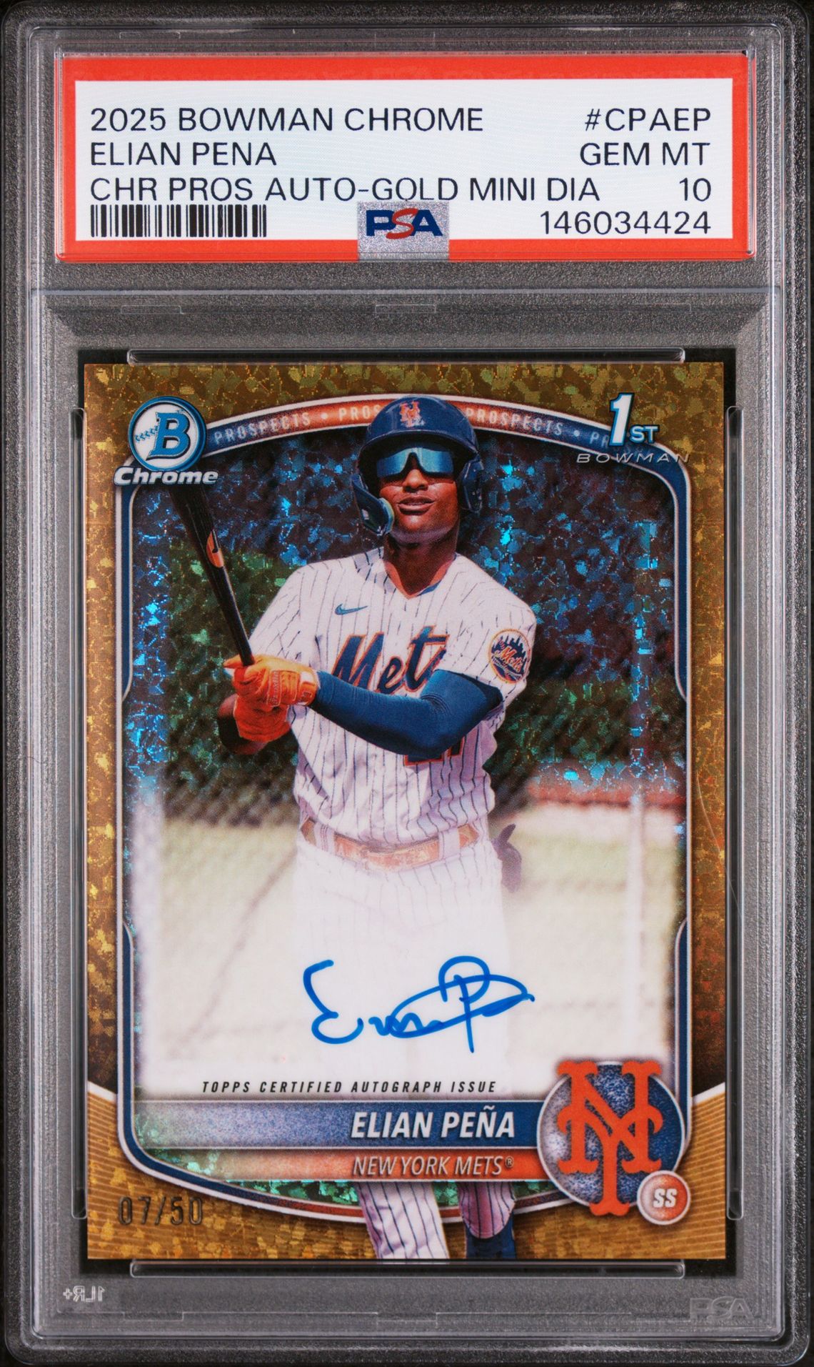 2025 Bowman BOWMAN CHROME PROSPECT AUTOGRAPHS Gold #CPAEP Elian Pena front