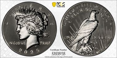 2025-S $1 Peace Dollar Rev PR Two-Coin Reverse Proof Set First Strike PR70