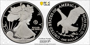 2025-S $1 Silver Eagle w/ U.S. Navy Privy 250th Anniversary First Strike PR69DCAM