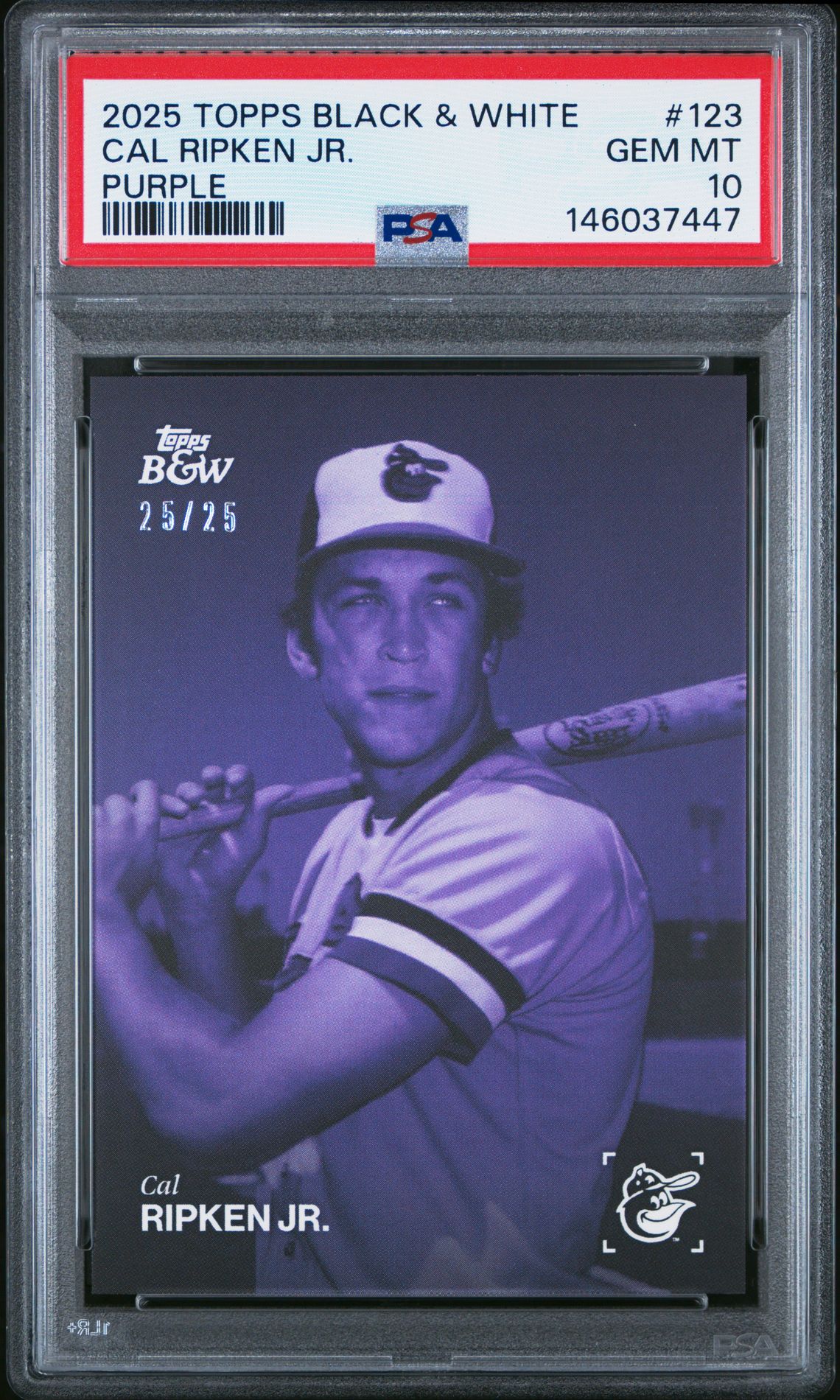 2025 Topps TOPPS BLACK AND WHITE PURPLE #123 Cal Ripken Jr. front