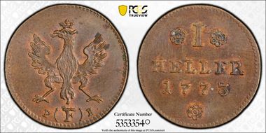 1773-F PB Heller KM-252 Dot after B MS63BN