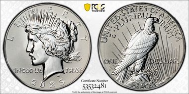 2025-S $1 Peace Dollar Rev PR Two-Coin Reverse Proof Set PR70