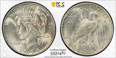 1926 $1 VAM 2, Doubled Reverse MS62