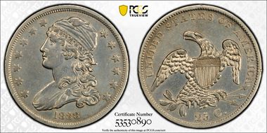 1838 25C Capped Bust N1