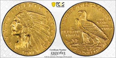1911 $2.50 AU58