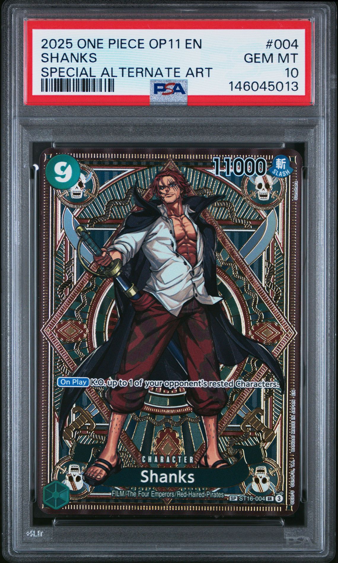 2025 One Piece One Piece Op11-A Fist Of Divine Speed #004 Shanks front