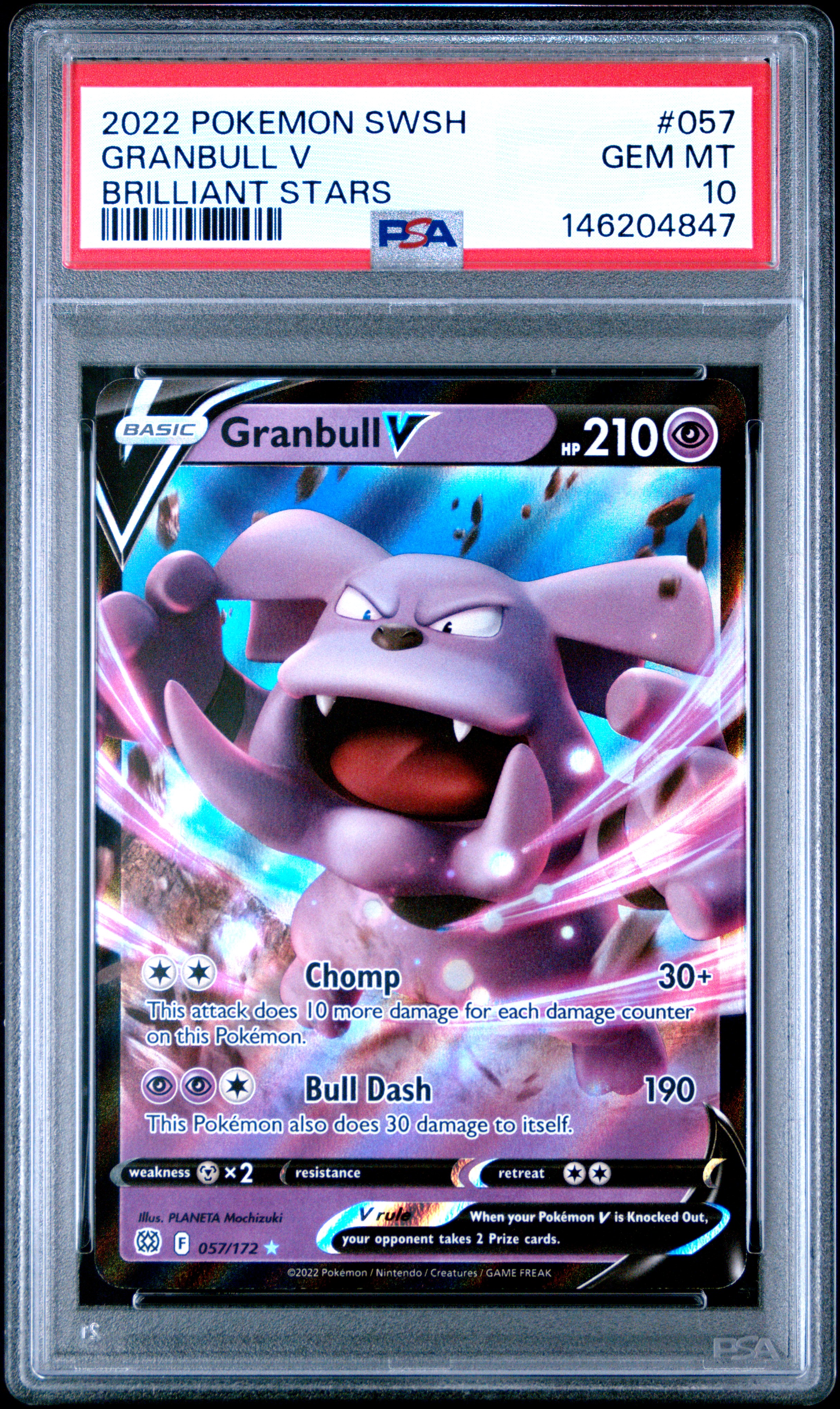 2022 #057 Granbull V PSA 10 Sword & Shield Brilliant Stars Pokemon