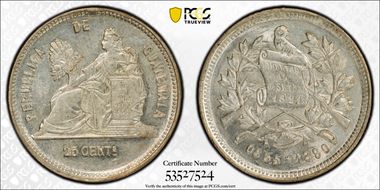 1890 25C KM-205.2 Small "25 CENTS" MS62