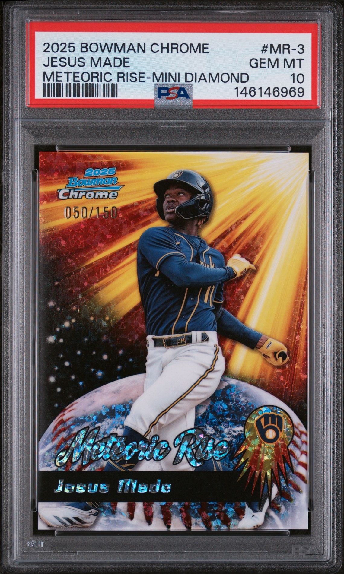 2025 Bowman Chrome Meteoric Rise Jesus Made #Mr-3 (Meteoric Rise-Mini Diamond) Gem Mt 10 front view - PSA graded GEM MT 10