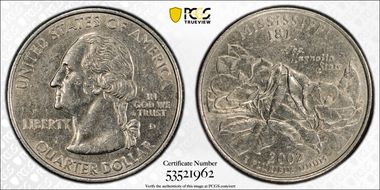 2002-D 25C Mississippi AU50