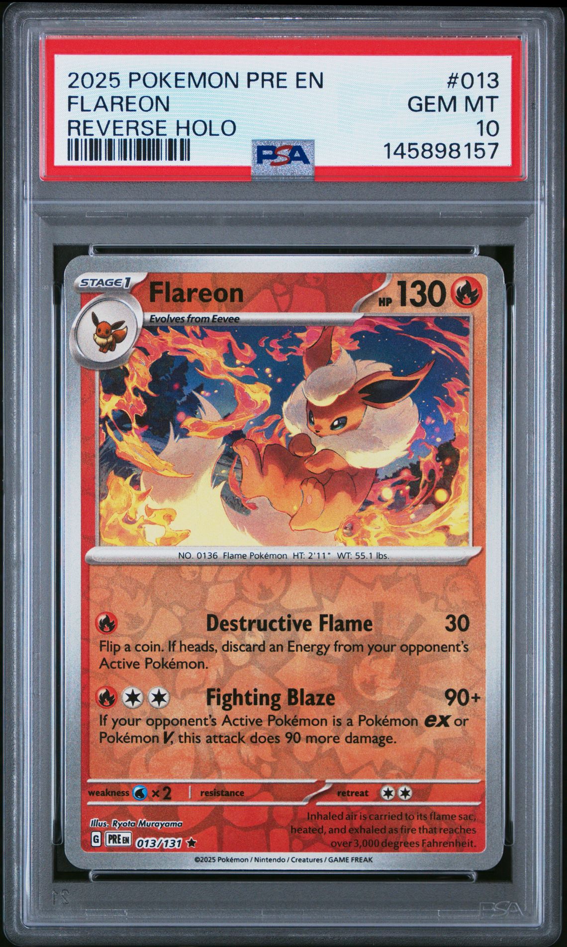 2025 Pokemon POKEMON PRE EN-PRISMATIC EVOLUTIONS REVERSE HOLO #013 Flareon front