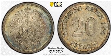 1875-D 20 Pfg J-5 MS64