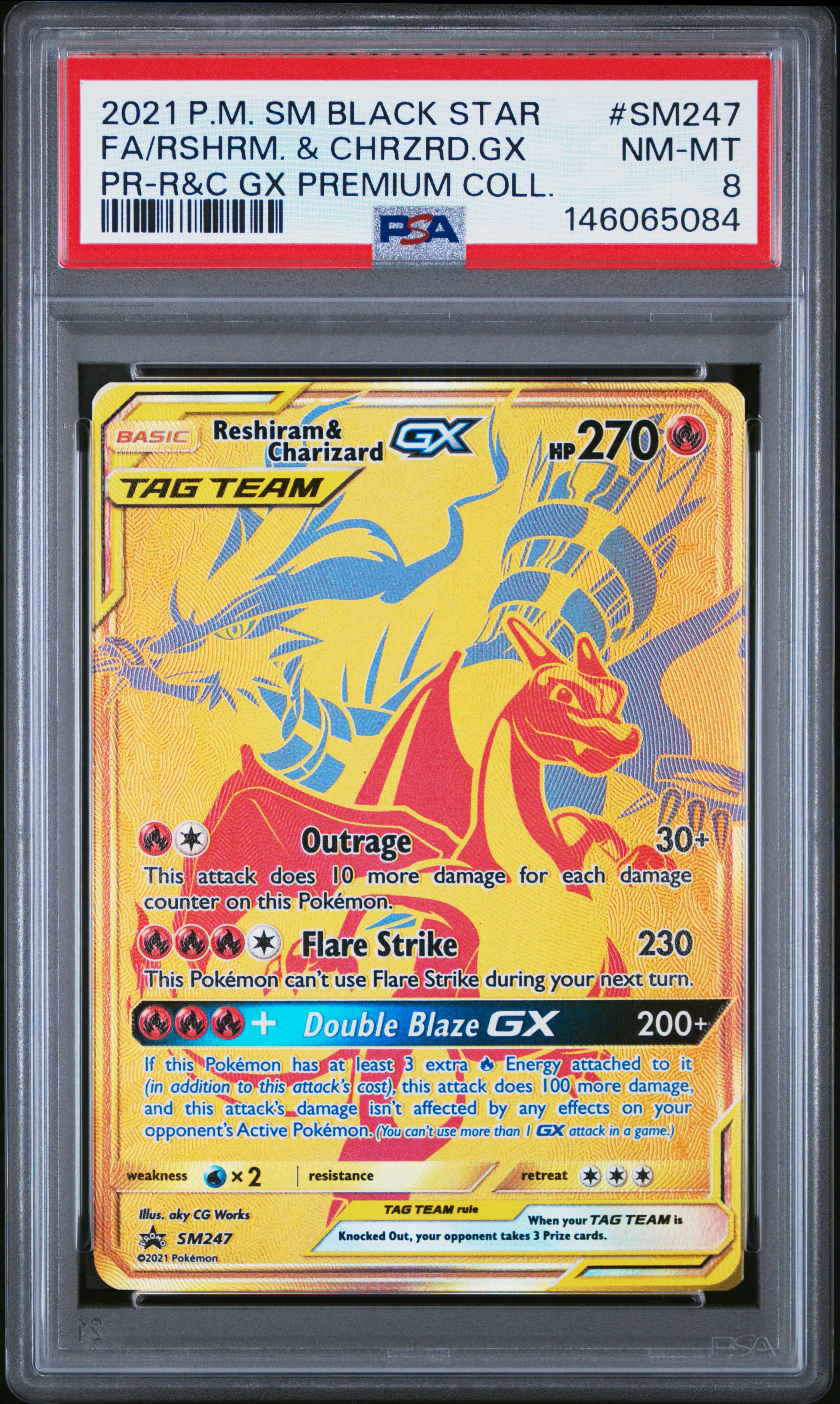 2021 #SM247 Full Art/Reshiram & Charizard GX PSA 8 SM Black Star Promo Pokemon