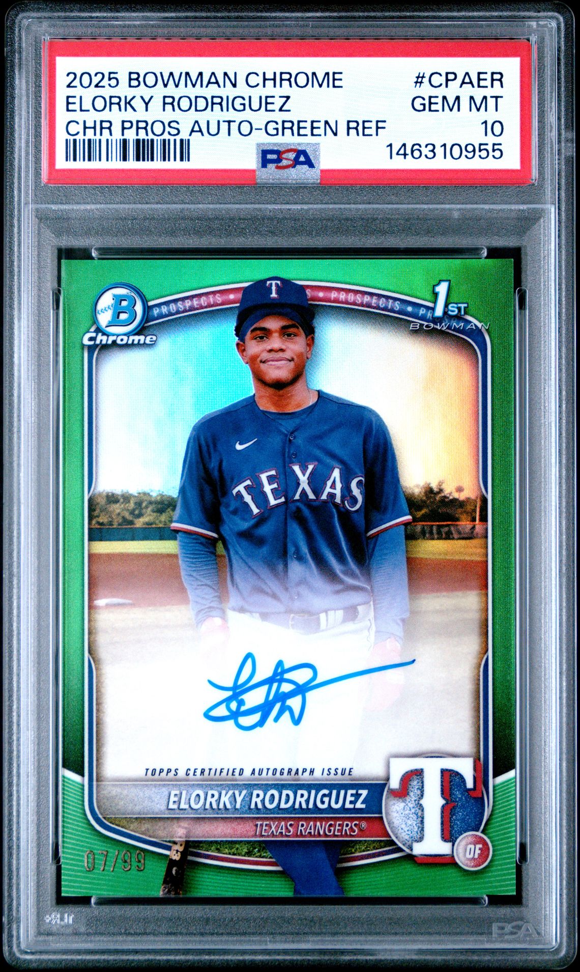 2025 Bowman BOWMAN CHROME PROSPECT AUTOGRAPHS CHR PROS AUTO-GREEN REF #CPAER Elorky Rodriguez front