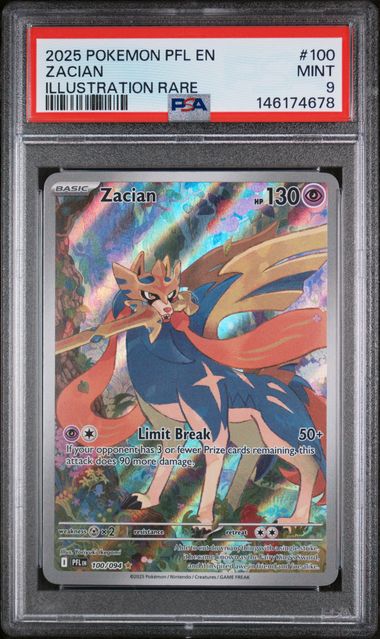 2025 Pokemon PFL EN-Phantasmal Flames #100 Zacian - Illustration Rare (PSA 9)