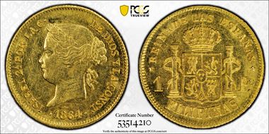 1864 Peso KM-142 Au AU58