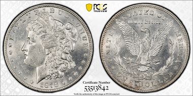 1878 7TF $1 VAM 187, Doubled R AU58