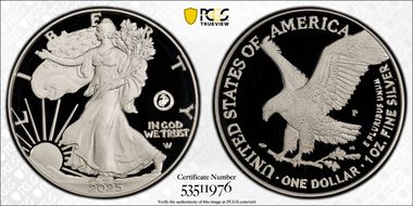 2025-P $1 Silver Eagle w/ US Marine Corps Privy 250th Anniversary First Strike PR69DCAM