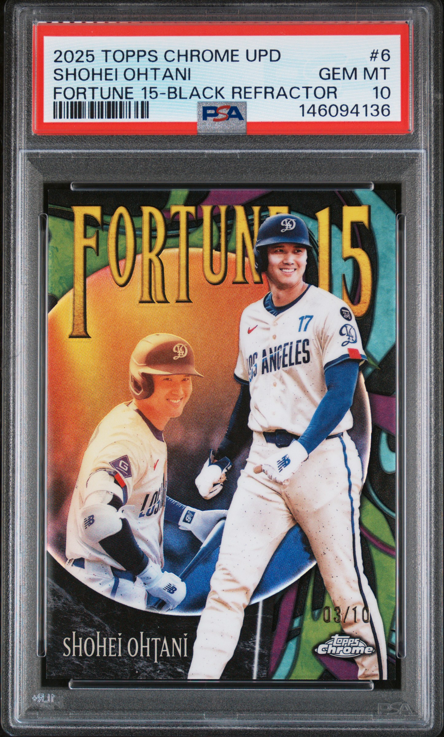 2025 Topps Chrome TOPPS CHROME UPDATE FORTUNE 15 FORTUNE 15-BLACK REFRACTOR #6 Shohei Ohtani front